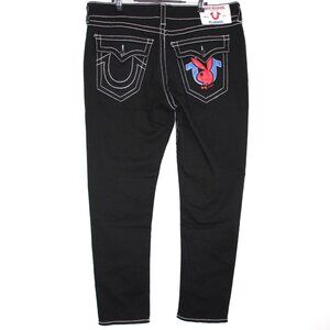 True Religion x Playboy Mens 36 x 31 Y2K Style Rocco Big T Flap Pants N1385
